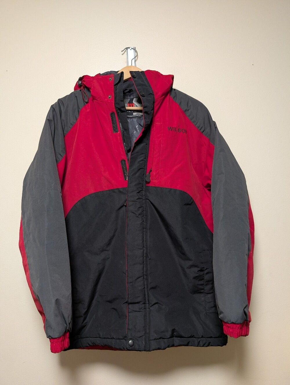 Wilson Petite Small Red Black Gray Hooded Ski Jacket Colorblock Y2K